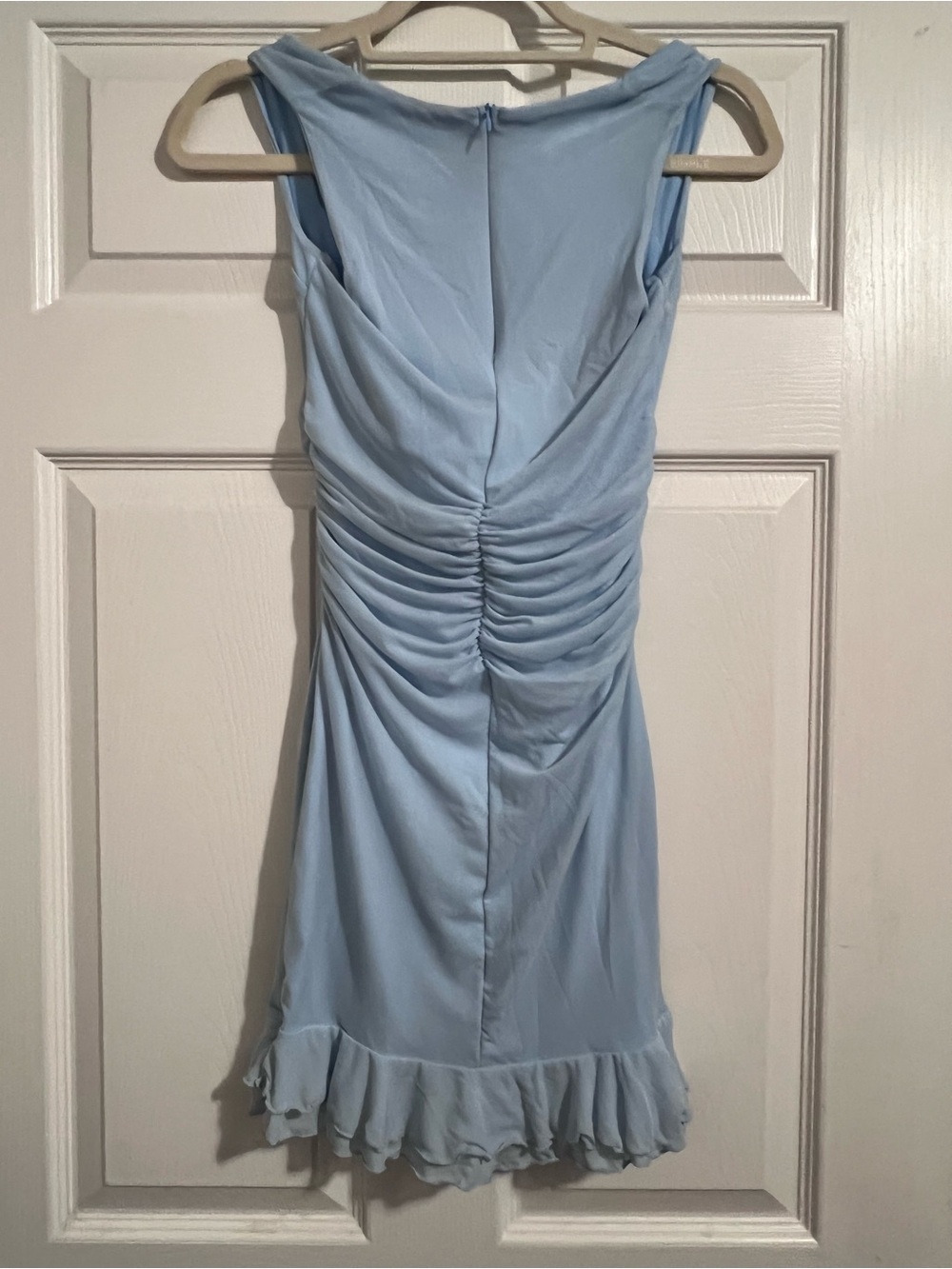 Light Blue Ruffle-Hem Bodycon Dress - Picture 3 of 4